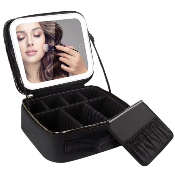 Maletín organizador de maquillaje y cosmeticos con espejo y luz LED - Imagen 9