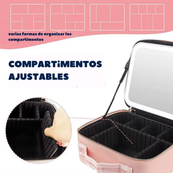 Maletín organizador de maquillaje y cosmeticos con espejo y luz LED - Imagen 5