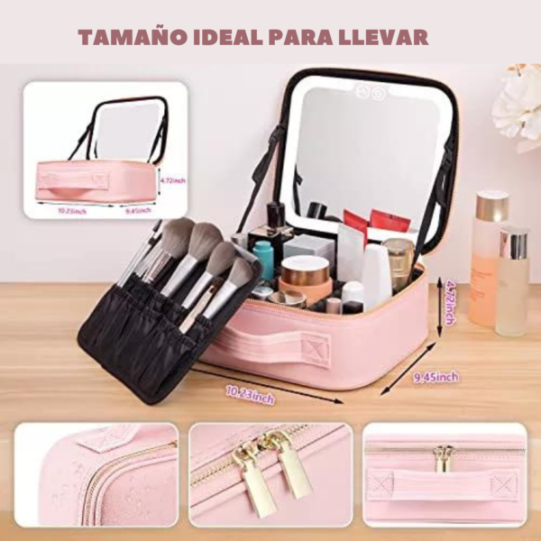 Maletín organizador de maquillaje y cosmeticos con espejo y luz LED - Imagen 3