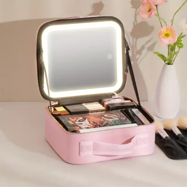Maletín organizador de maquillaje y cosmeticos con espejo y luz LED