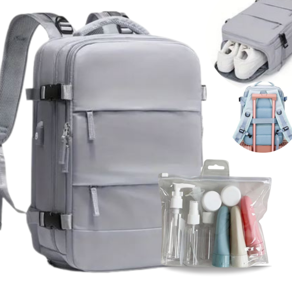 Mochila para viaje en avion + set de envases