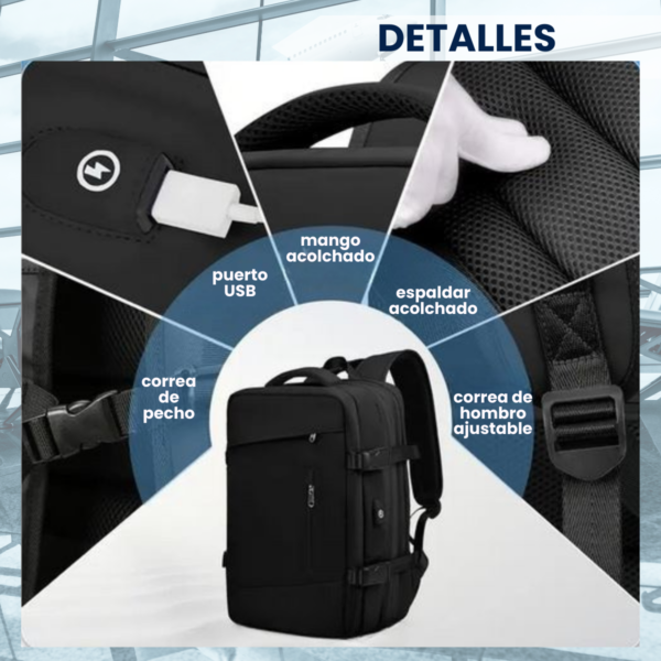 Mochila Viaje Carry On Viral Expandible Avion Notebook Usb - Imagen 10